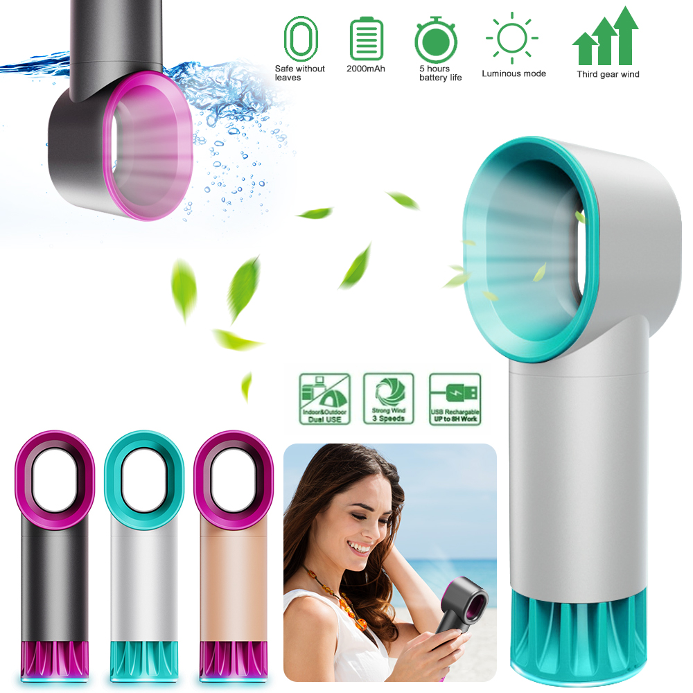Mini fläkt fläkt handhållen bladlös fläkt luftkylare usb laddningsbar med led ljus display bärbar kylfläkt för utomhusbruk