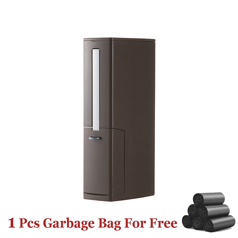 6L Eco-friendly Plastic Bathroom Trash Can with Toilet Brush Waste Bin Dustbin Garbage Bucket Bathroom Cleaning Tools With Bags: Chocolate