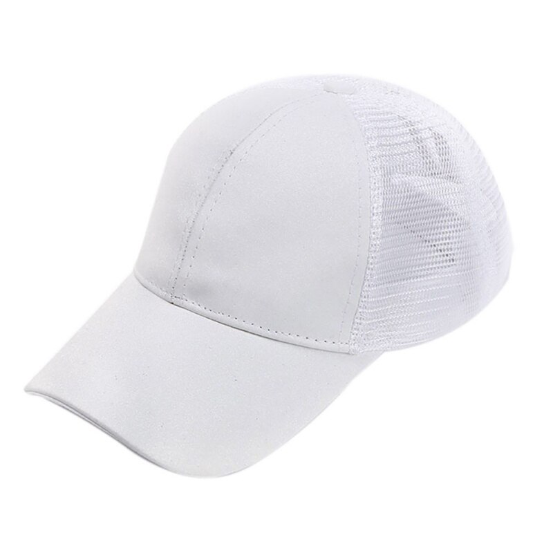 Sommer rodet bun mesh hatte justerbare sport hætter løb cap kvinder mænd bling sequin snapback hat: Hvid