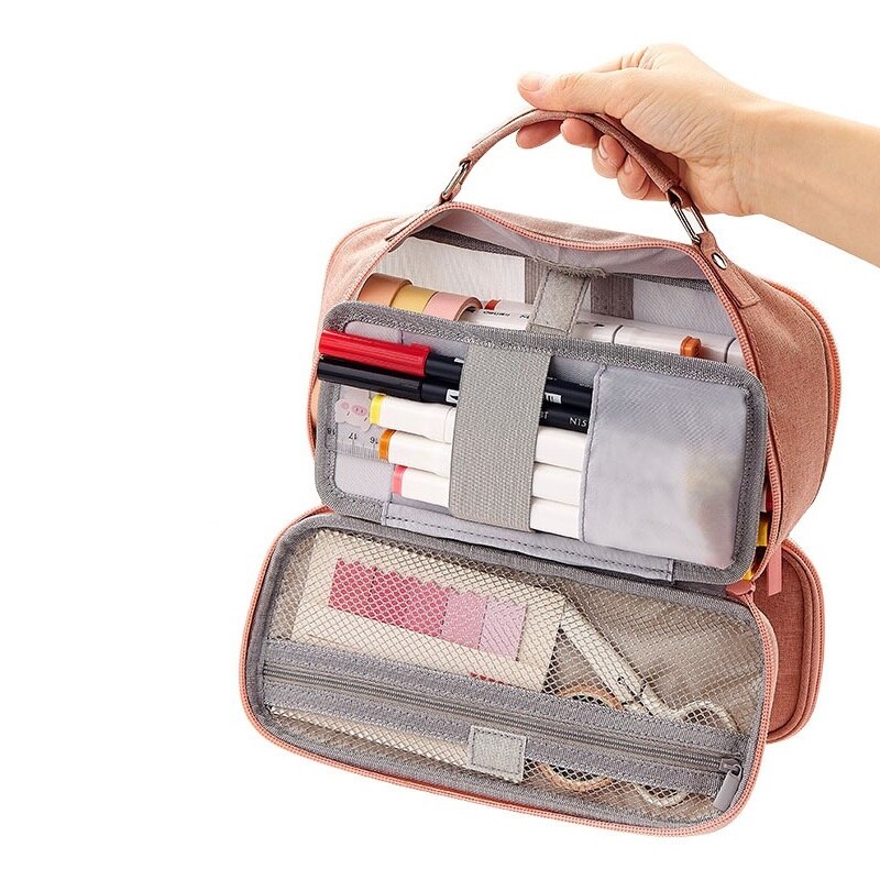 Angoo Twin Storage Pen Bag Pencil Case Multi Slot Layer Cute Handle Large Capacity Handbag Type Pouch Stationery School A6736