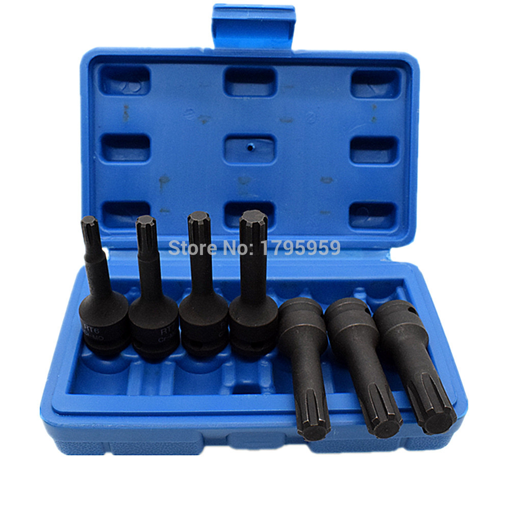 7pc Impact Socket Bit Set 3/8" Square Drive Chrome Molybdenum Steel Ribe Bits Socket Wrench Tool RT6 RT7 RT8 RT10 RT11 RT12 RT13