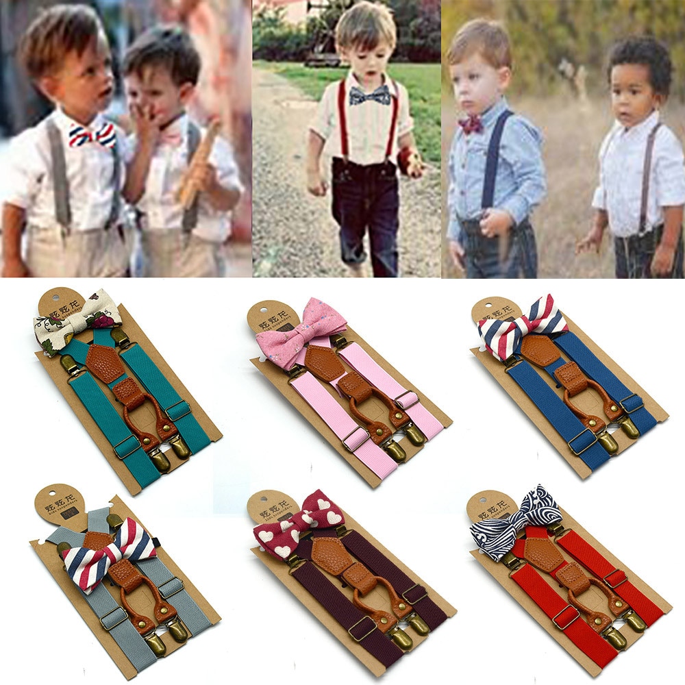 Hoge Elastische Elastische Vlinder Knoop Kid Baby Jongens Peuter Bruiloft Bijpassende Bretels Bretels En Luxe Strik Set