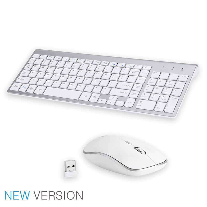 Jelly Comb — Clavier et souris multimédia sans fil, accessoire pour ordinateur 2,4G parfait pour un notebook ou portable discrets sans bruits à 102 touches: White Enlish version