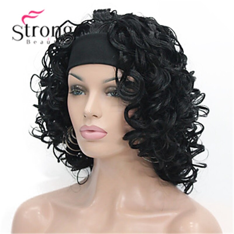 Blonde Highlights Short 3/4 Women's Synthetic Wigs Hairpiece Curly Hair Piece with Headband COLOUR CHOICES: #1