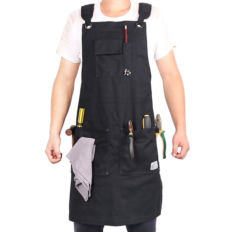 WEEYI Canvas Work Apron With Pockets Black Aprons For Woman Men Adjustable Heavy Duty Apron For Woodworker Cobbler BBQ delantal