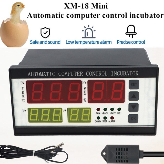 Controlador de incubadora de huevos XM-18, termostato higrostato, Control Digital Automático completo con sonda de Sensor de temperatura y humedad: Blanco