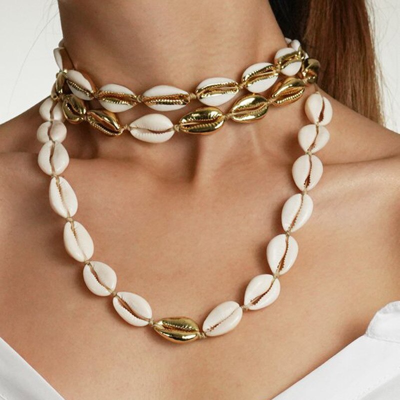 Puka Gold Cowrie Sea Shell Choker Necklace for Women Girl Set Bohemian Seashell Beach Summer Rope Jewelry