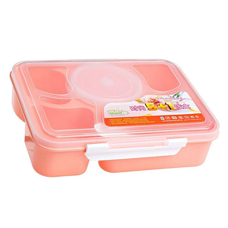 Wheat Microwave Oven Bento Lunch Box Picnic Food Fruit Storage Box Container For Children Adult Case Container Dinner Organizer: 5 and 1 grid pink