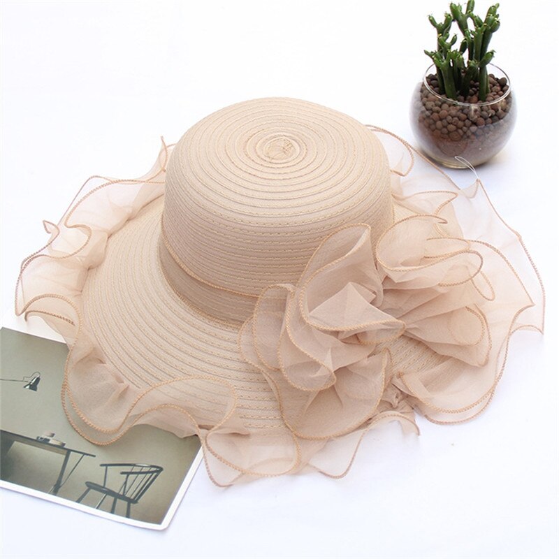 Sombrero de ala ancha tejido a mano para mujer, gorra con adornos de flores, Anti-UV, con cordones, ala ancha, para exteriores, Playa Floral: F