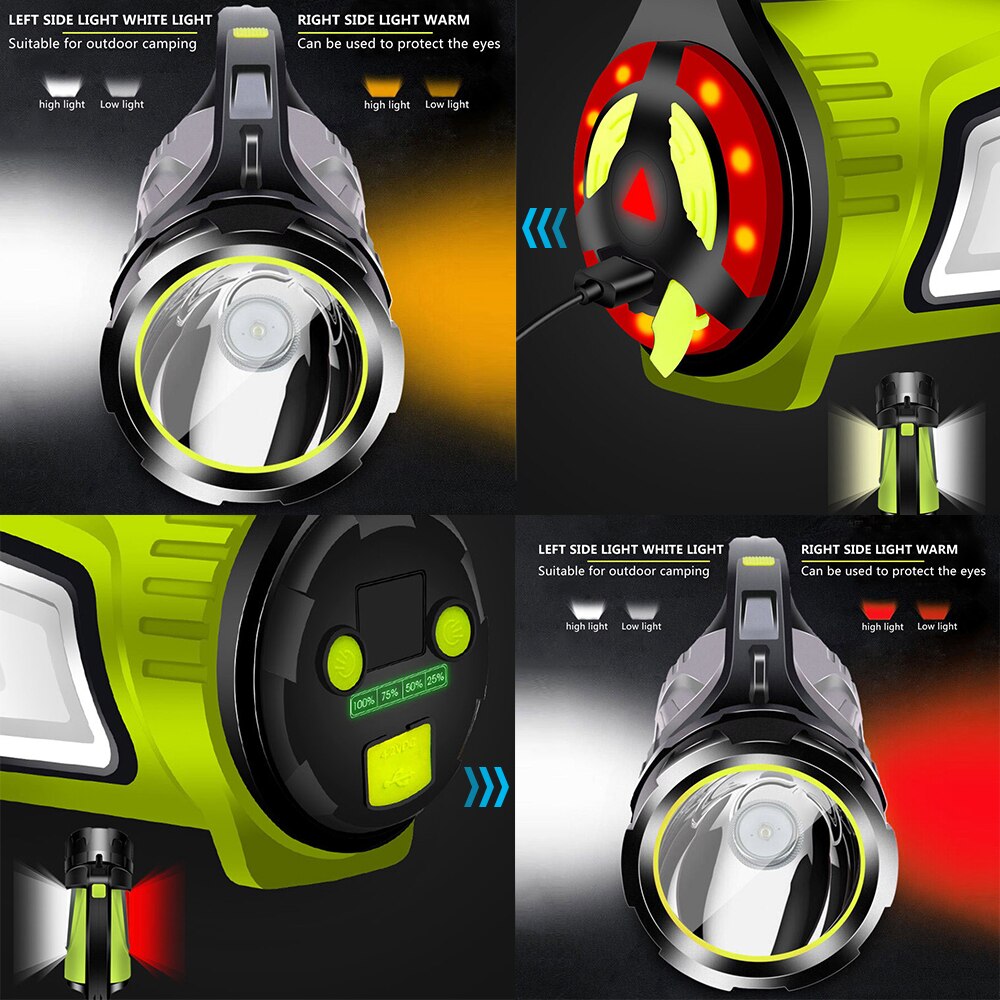 LED Portable Searchlight Powerful Work Light USB Rechargeable Flashlight Ultra-long Standby Torch OUTPUT Power Reserve Lantern