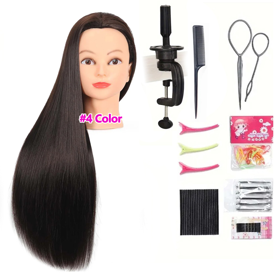 Long Synthetic Fiber Hair Mannequin Head With Free Clamp Stand Hairdresser Training Manikin Cosmetology Doll Head For DIY Braid: PURPLE