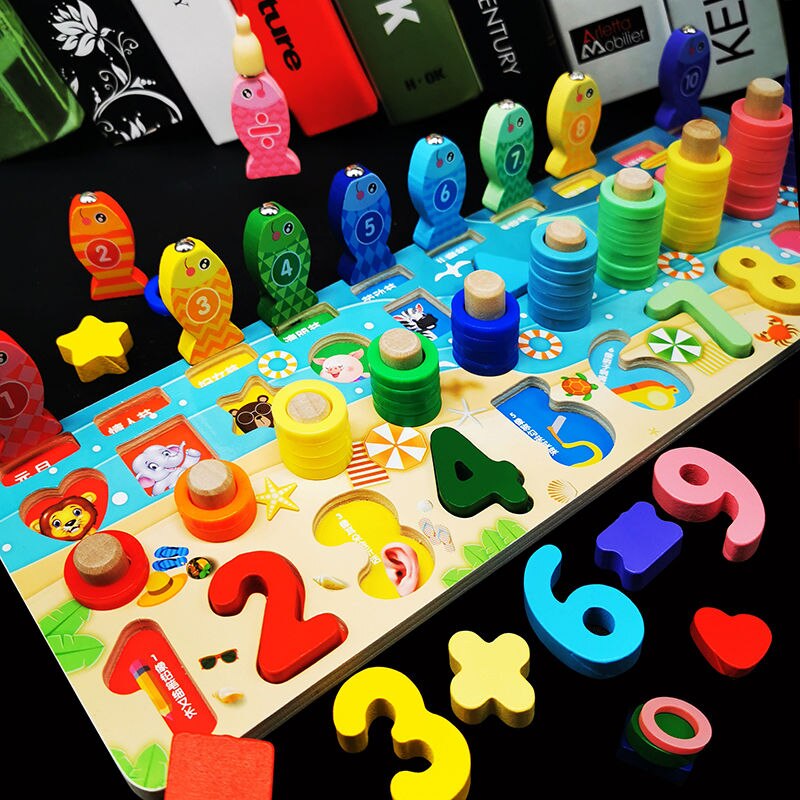 Montessori Educational Wooden Toys For kids Board Math Fishing Count Numbers Matching Digital Shape Match Early Education Toy