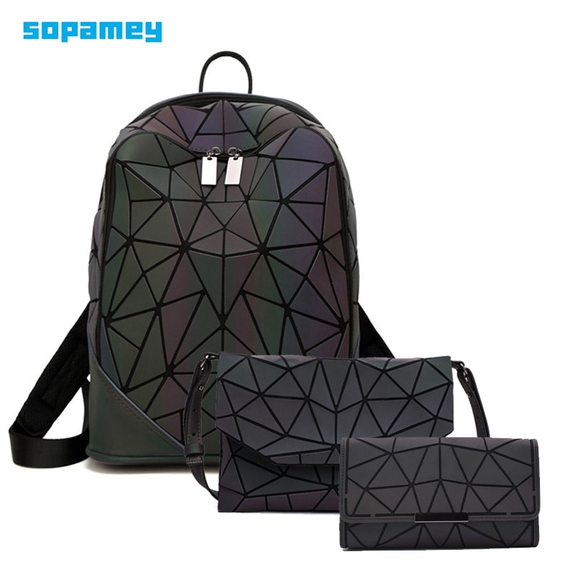 3pcs Set Women Backpack Holographic Luminous Ladies Back Pack School Backpacks For Teenage Girl Backpack Envelope Shoulder Bag