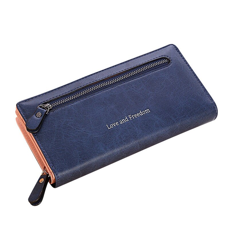 Women Solid Color Coin Purse Love And Freedom Printing Wallet Long Wallet Card Holders Handbag Zipper Leather Wallet For Women