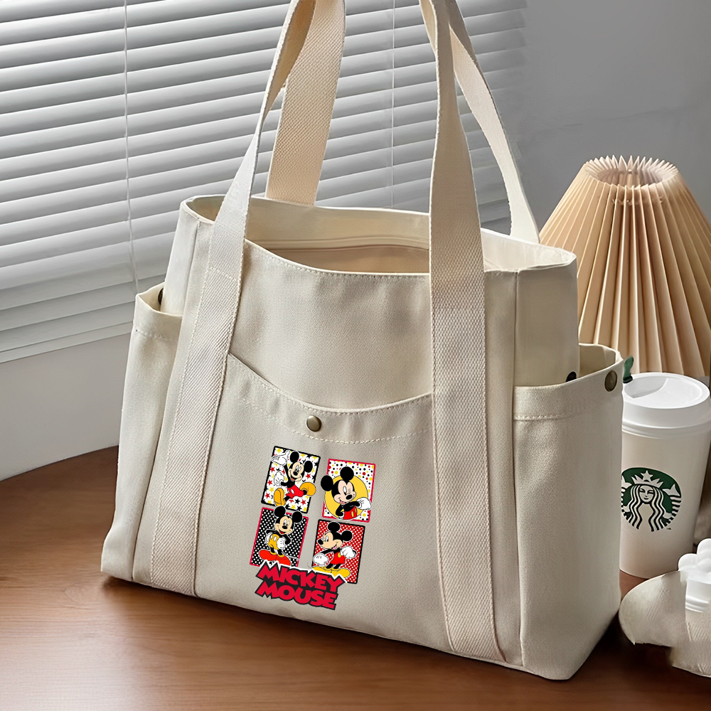 Sacs fourre-tout en toile de grande capacité Mickey Minnie Mouse, sac de transport pour le travail, tenue d'étudiant, sac de Shopping à bandoulière pour livre