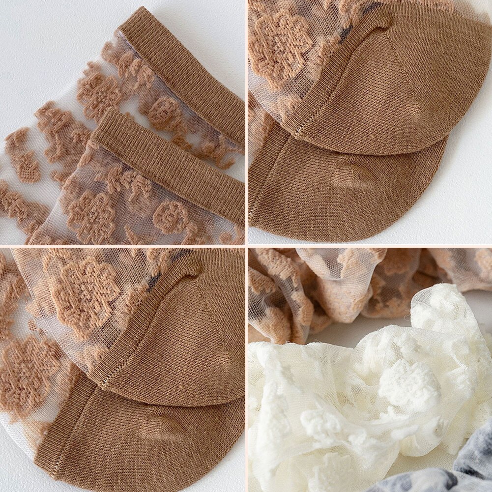 Lolita Sokken Vrouwen Sexy Glas Zijde Bloemenprint Vrouwen Transparante Sokken Vintage Voor Jk Meisje Kleding Accessoires