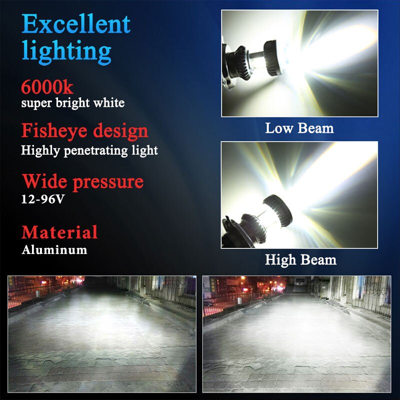 1Pc 12-80V Motorfiets Koplamp H4 Led BA20D Led Hoge Heldere Cob Hi Lo Lamp Scooter Auto accessoires Mistlampen 12V