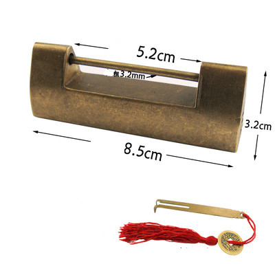Lucchetto a scatto in ottone cinese liscio scatola di legno porta dell'armadio lucchetto antico lucchetto con chiave gioielli confezione regalo lucchetto in rame bronzo: 8