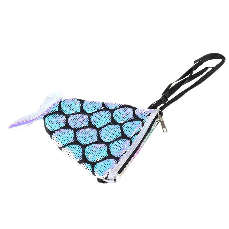 Sequins Hologram Fish Tail Coin Purse Mini Travel Crossbody Shoulder Bag for Women Girls LX9F