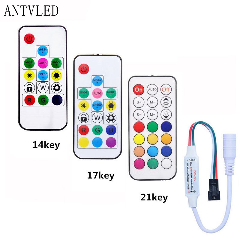 LED Pixel Strip Light Controller RF 14/17/21Keys DC For WS2811 WS2812B SK6812 1903 With Remote Controller DC5-24V