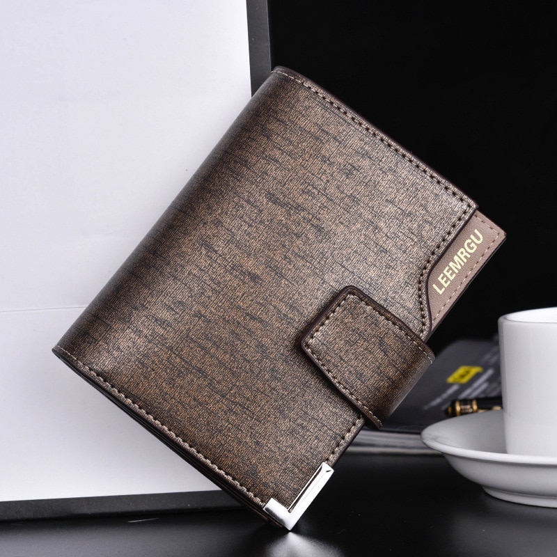 Men's Leather wallets male short purse credit card holder wallet: golden