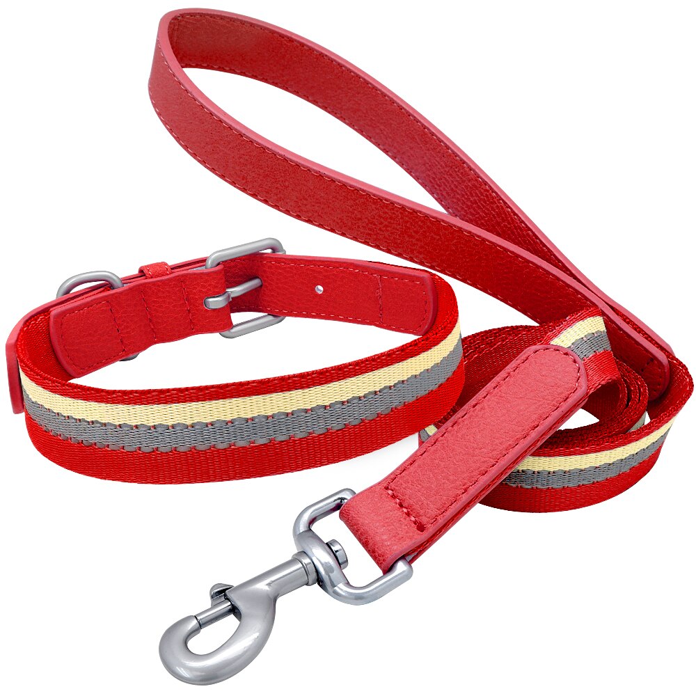 Nylon Halsband En Riem Set Verstelbare Reflecterende Strip Halsbanden En Huisdier Wandelen Lead Leash Voor Small Medium Honden pitbull: Rood / S