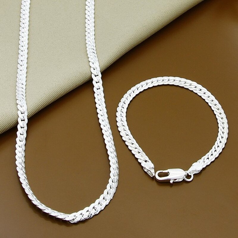 925 Sterling Silver Snake Chain Bracelet Necklace For Women Men Brand Sets Charm Jewelry