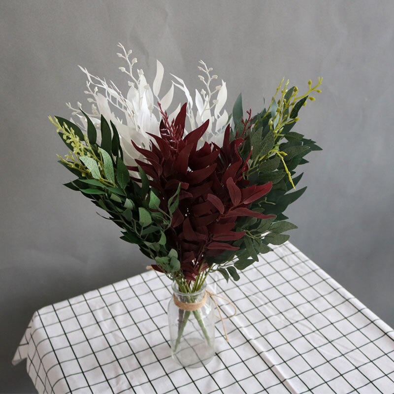 Sztuczne liście wierzby zielone białe sztuczne rośliny DIY Faux bukiet sztuczne liście robić dekoracji domu weselnego lasu