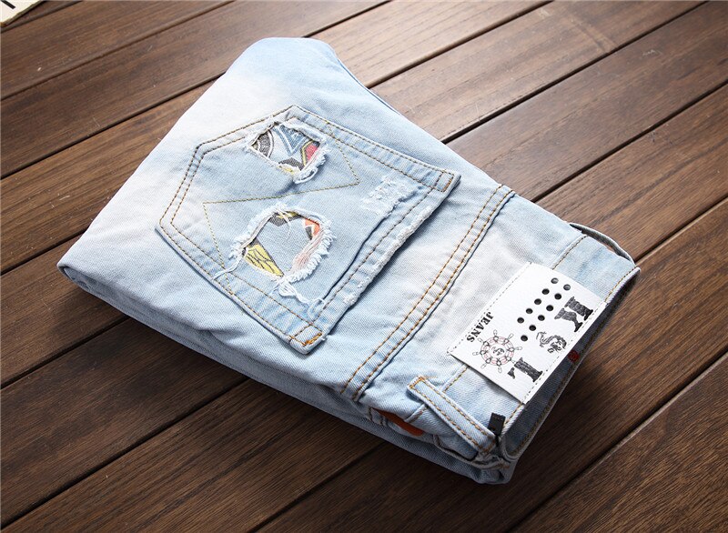 Brand Gloria Jeans Retro Straight Denim Jeans Men Patchwork Plus Size Casual Men Long Pants Trousers Brand Biker Jean
