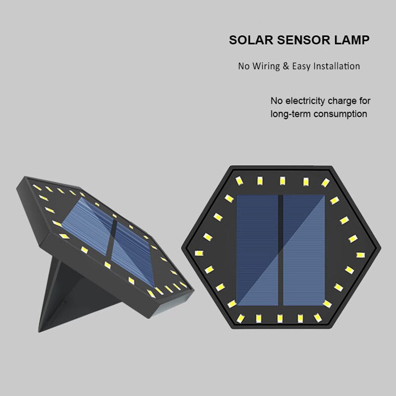 Solar Hexagon 24LED Underground Light Wall Mounted Connectable Outdoor ABS CE RoHs Certified Lawn Lamp for Fence Courtyard