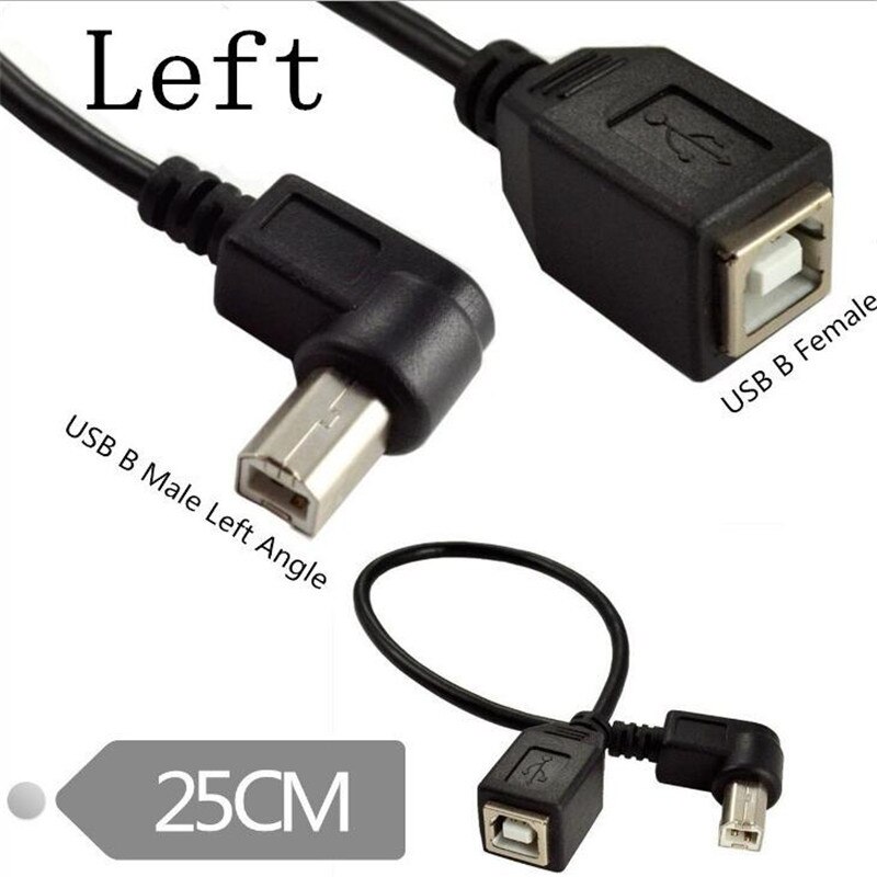USB Printer Scanner Kabel 25cm USB 2.0 B Mannelijk naar B Vrouwelijke Printer Scanner Verlengkabel Up Down Rechts links Schuin 90 Graden: left