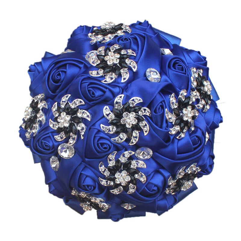 8 Styles 15cm Jewelry Beaded Wedding Flower Bridal Bridesmaid Bouquets Royal Blue Ribbon Bouquets Diamond Brooch Bouquet Small: W2265 Royal blue