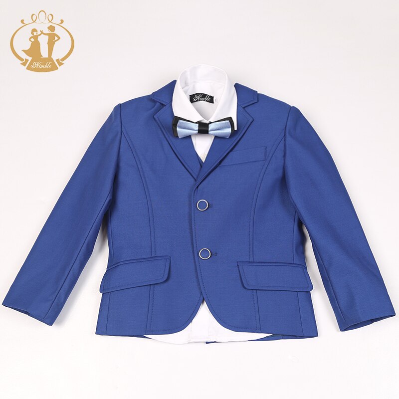 Nimble-Conjunto de 3 piezas para niños, traje azul con botonadura única, para bodas, traje infantil