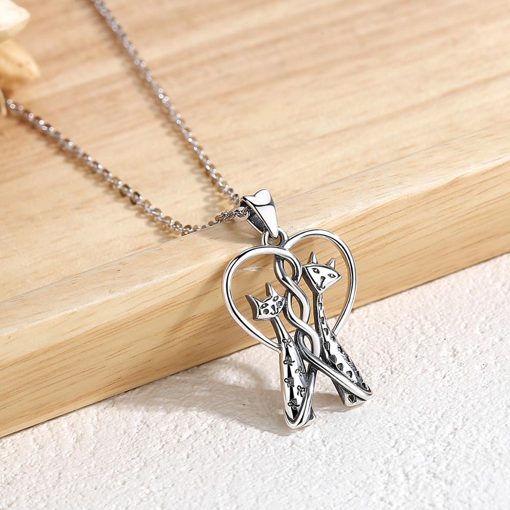 Colar De Prata Gato gatinho de duas cabeças de EUDORA siameses 925 charme jóias Para Sempre O Amor de prata Do Amante Do Gato do animal de Estimação Pingente D414