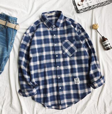 RUIHUO Plaid Shirts For Men Clothing Streetwear Men Shirt Black Long Sleeve Plaid Shirt Men Korean Clothes M-2XL: Blue / M