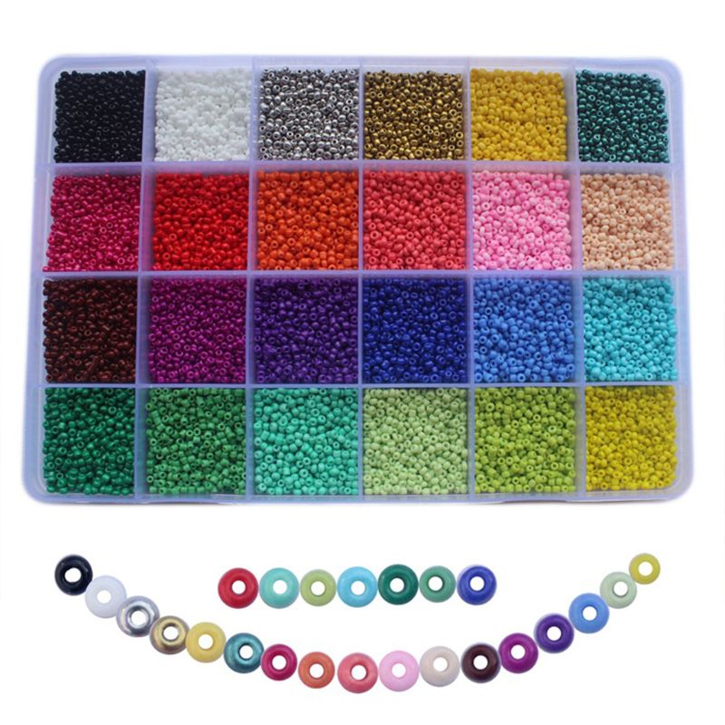 24000Pcs 24 Grid 2mm Small Glass Seed Beads for Jewelry Making Mixed Opaque Colors DIY Bracelets Necklaces Crafts Beading Kits