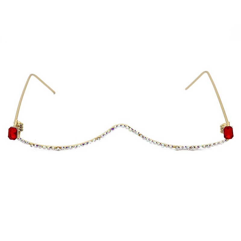 Diamond Eyeglasses Frame For Women Luxury Crystal Half Frame Glasses Colorful Chain Red Green Pink Rhinestone Glasses: 4