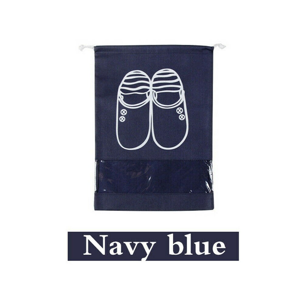 2 Sizes Waterproof Shoes Bag Travel Portable Shoe Storage Bag Organize Tote Drawstring Bag Dolap Organizer Non-Woven Organizador: Deep Blue / L