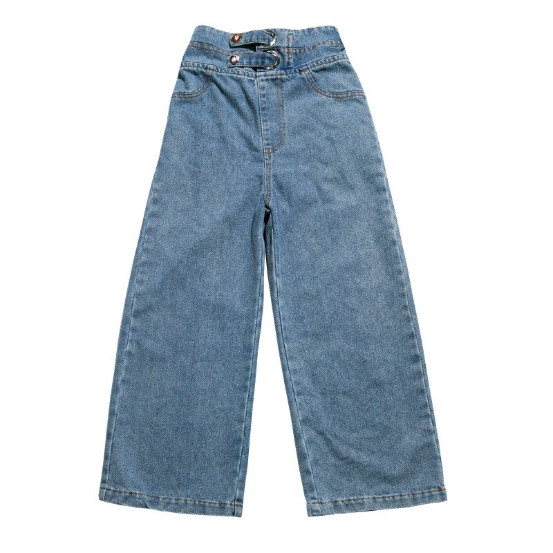 Wide Leg Jeans For Girls Teenage Children Jeans Elastic Ruffle Waist Belt Denim Pants Kids Trousers For Teen Girls 12 14