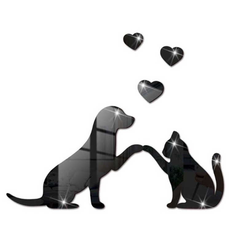 Black and White Cat Dog Wall Stickers Mirror 3D Acrylic DIY Self-adhesive Waterproof Home Decor Cattery Doghouse Decoration