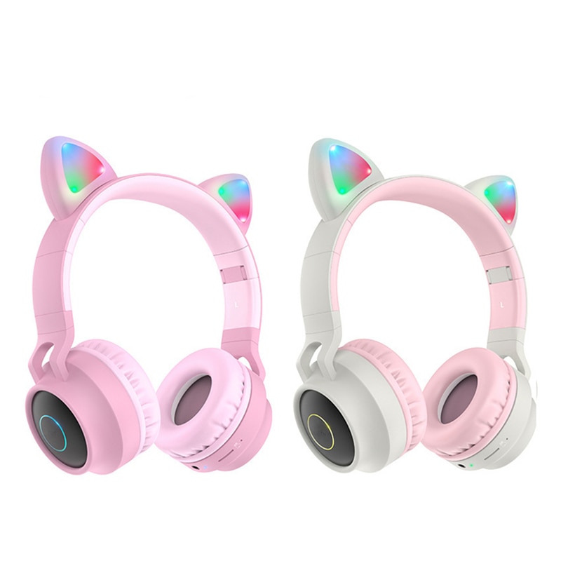 LED Light Cat Ear Headphones Wireless Bluetooth 5.0 Headset Portable Foldable Kids Headphone With Microphone Best