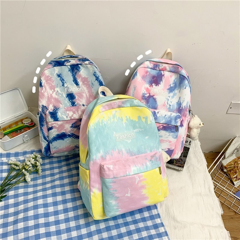 binden-Farbstoff Farben Studenten Rucksack Frauen Preppy Schule Tasche Nylon Wasserdichte Campus Stil Rucksack Weiblichen Reise Rucksäcke Damen
