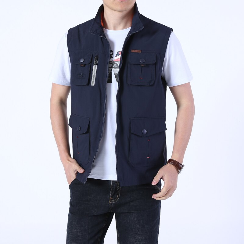Men&#39;s Multi Pocket Fishing Vest 4XL Spring Autumn Mesh Breathable Thin Loose Leisure Waistcoat Tops Outdoor Hiking Sports Vests
