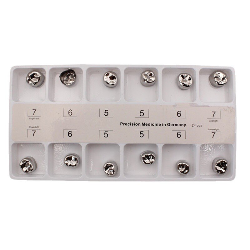 12Pcs/Box Dental Kids Crown Stainless Steel Primary Molar Crown Adult Crown Primary Temporary Molar Pediatric Crown