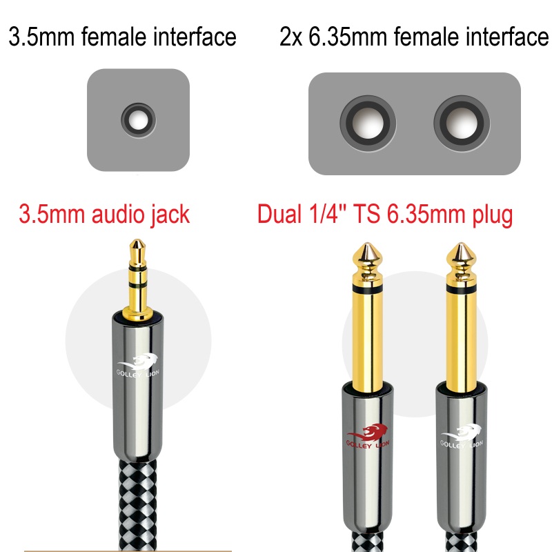 Câble Audio Jack mâle Mono TS 3.5mm à double 1/4 pouces, 6.35mm, pour Console de mixage, amplificateur, systèmes stéréo domestiques, cordons séparateur en Y
