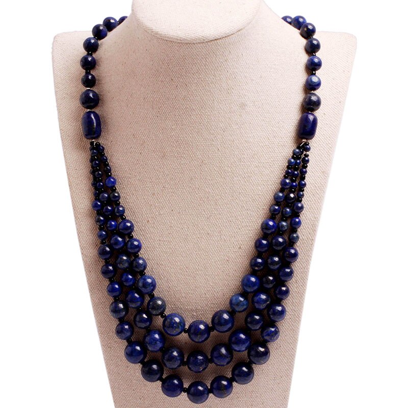 Handmade 8-12mm Beaded Stone Necklace Jewelry 19 inch DIY Long Necklace Jewelry For Women: blue lapis lazuli