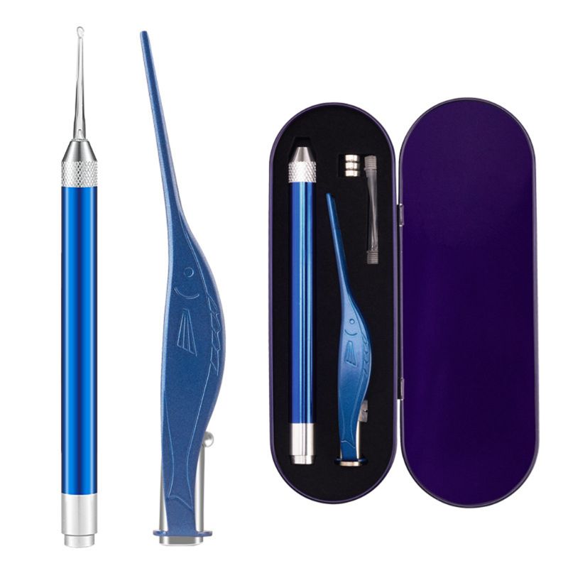 Ear Pick Set Luminous Ear Spoon Tweezers Ear Wax Removal Tool LED Light Earpick Storage Box Baby Ear Cleaning Care Kit: Blue