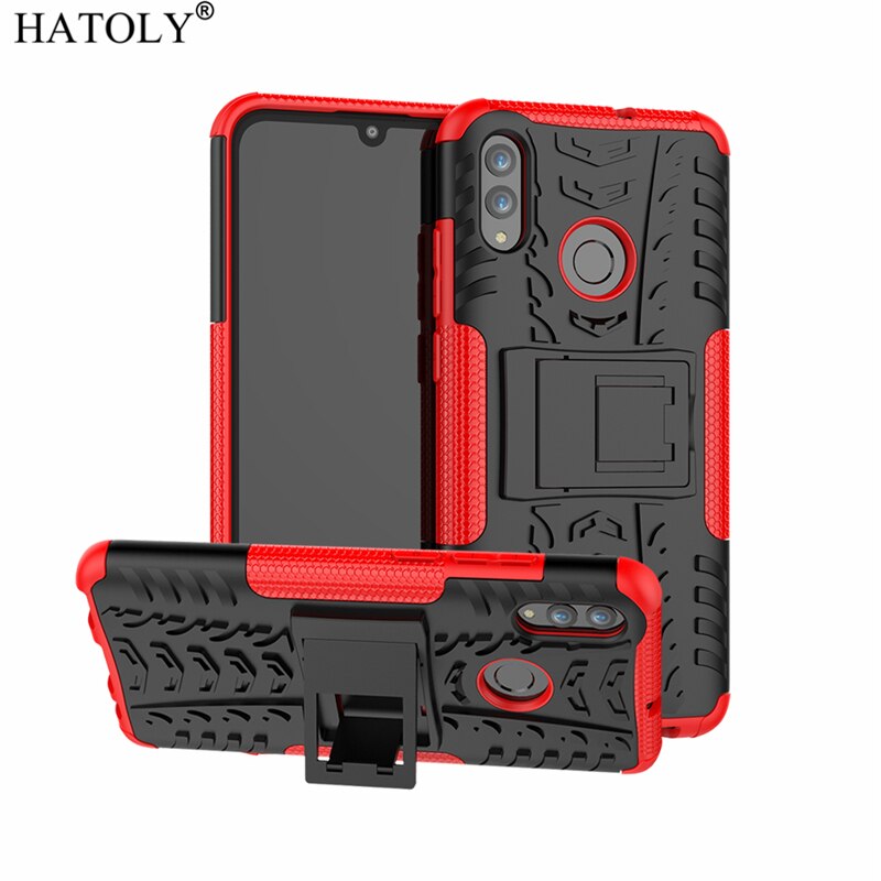 Peaktop til cover huawei p smart case panser silikone hård plast cover til huawei psmart med telefonholder stativ: Rød