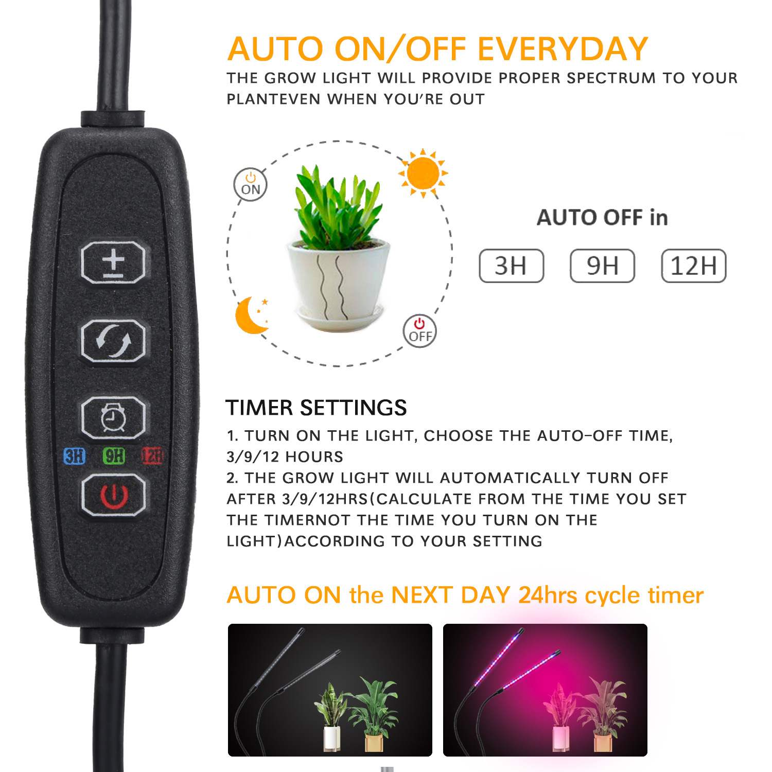 Luz LED USB para cultivo de plantas, jardín interior, 10 niveles regulables, luz de cultivo, temporizador de espectro completo, ajuste de invernadero hidropónico 3H/9H/12H