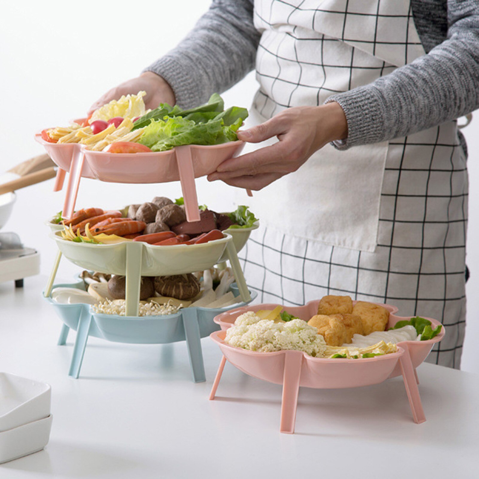 Flower Shaped Fruit Dishes Plates Storage Box Dried Fruit Snack Plates Divided Candy Dessert Plate Container